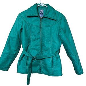 Skitique Vtg Nylon Ski Jacket Womens Sz S Full Zip Belted Puffer Retro Snowbunny